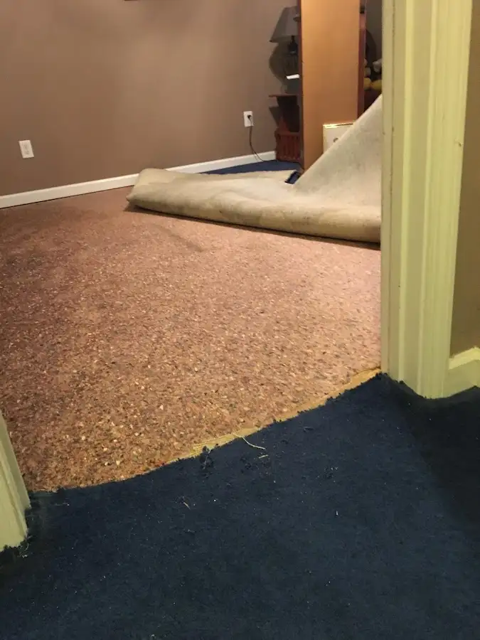 Carpet pad removal revealing water damage during Water Mitigation Services in Lodi
