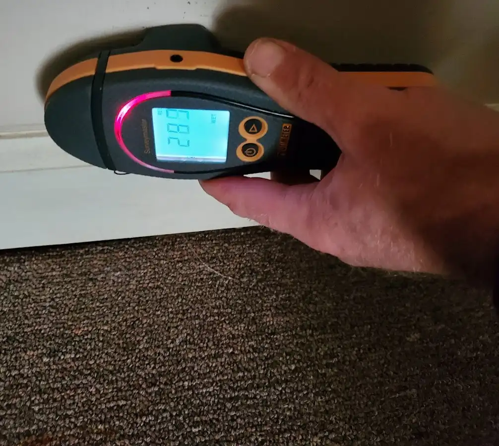 Moisture detection at baseboard during Sewage Cleanup & Sanitation in Lodi